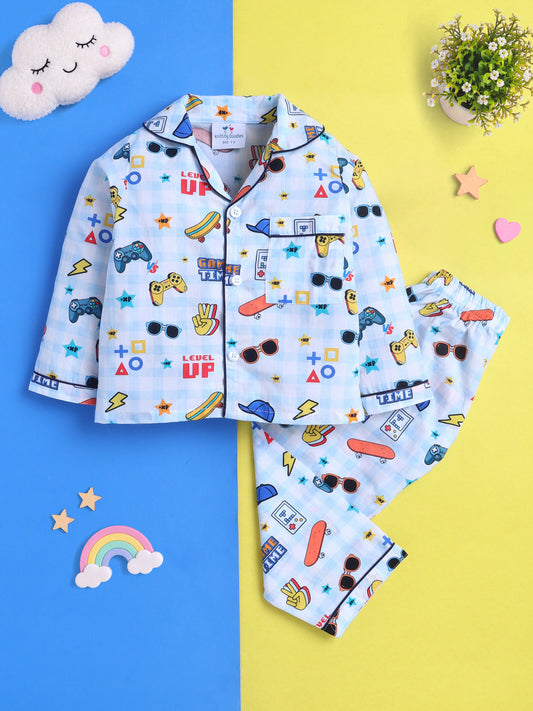 Gaming Print Pure Cotton Full Sleeves Nightsuit