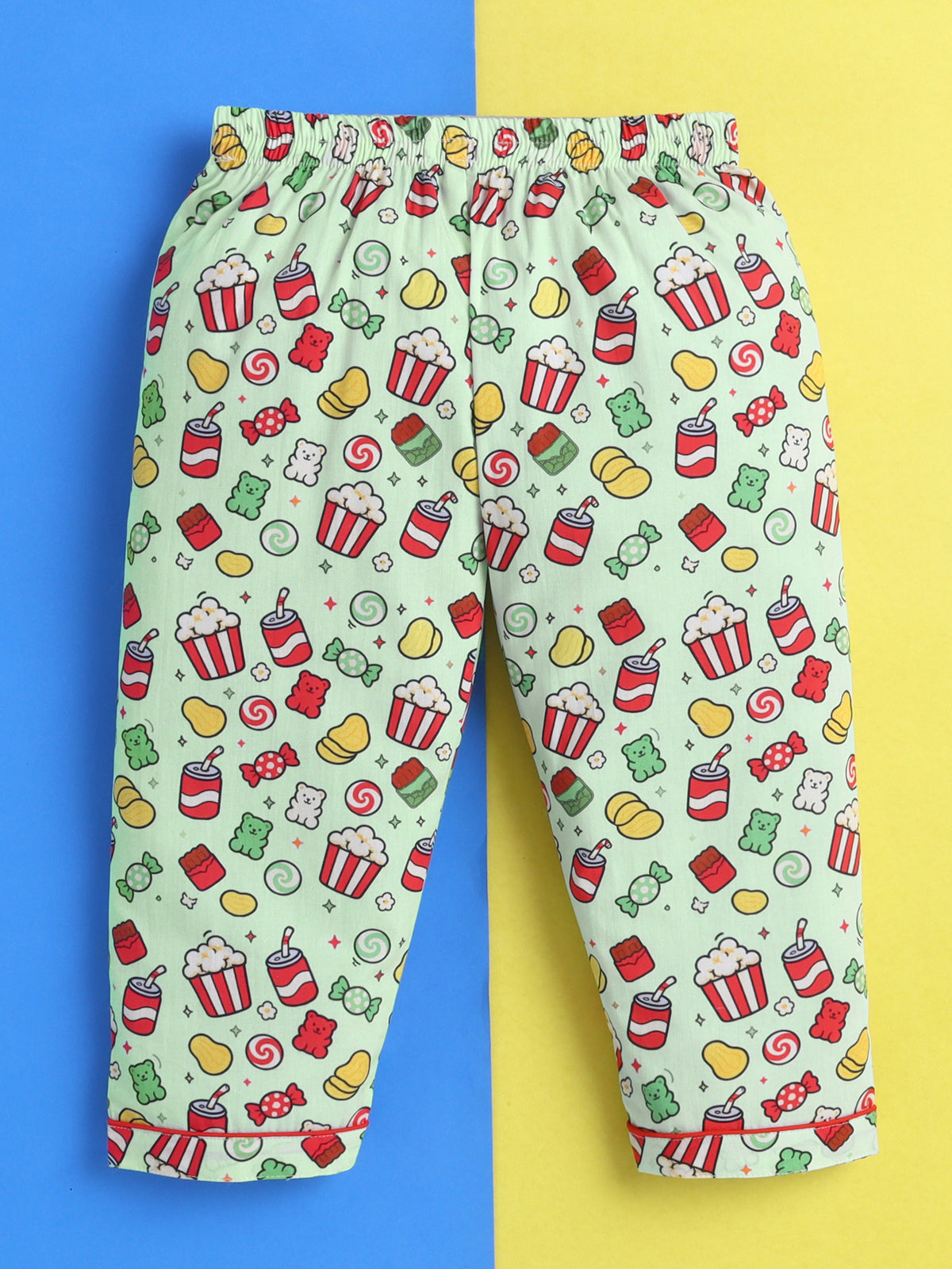 Candy & Popcorn Print Pure Cotton Full Sleeves Nightsuit