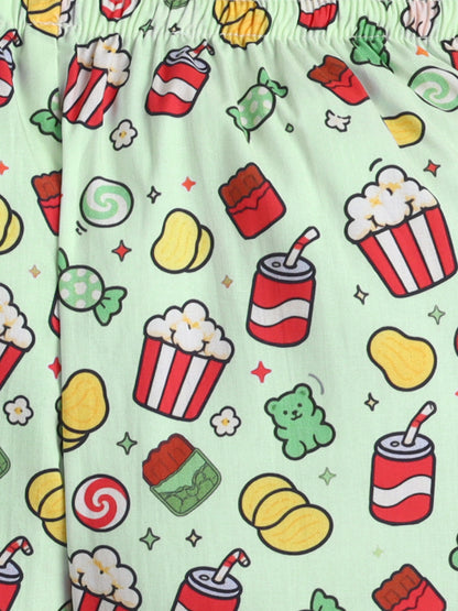 Candy & Popcorn Print Pure Cotton Full Sleeves Nightsuit
