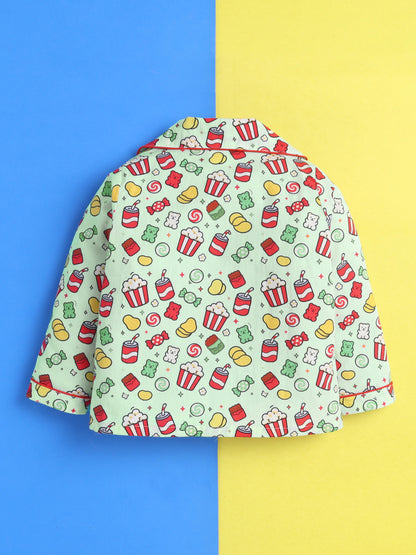 Candy & Popcorn Print Pure Cotton Full Sleeves Nightsuit