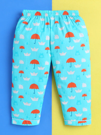 Rainy Day Umbrella Print Pure Cotton Full Sleeves Nightsuit