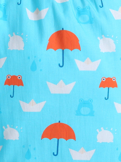 Rainy Day Umbrella Print Pure Cotton Full Sleeves Nightsuit