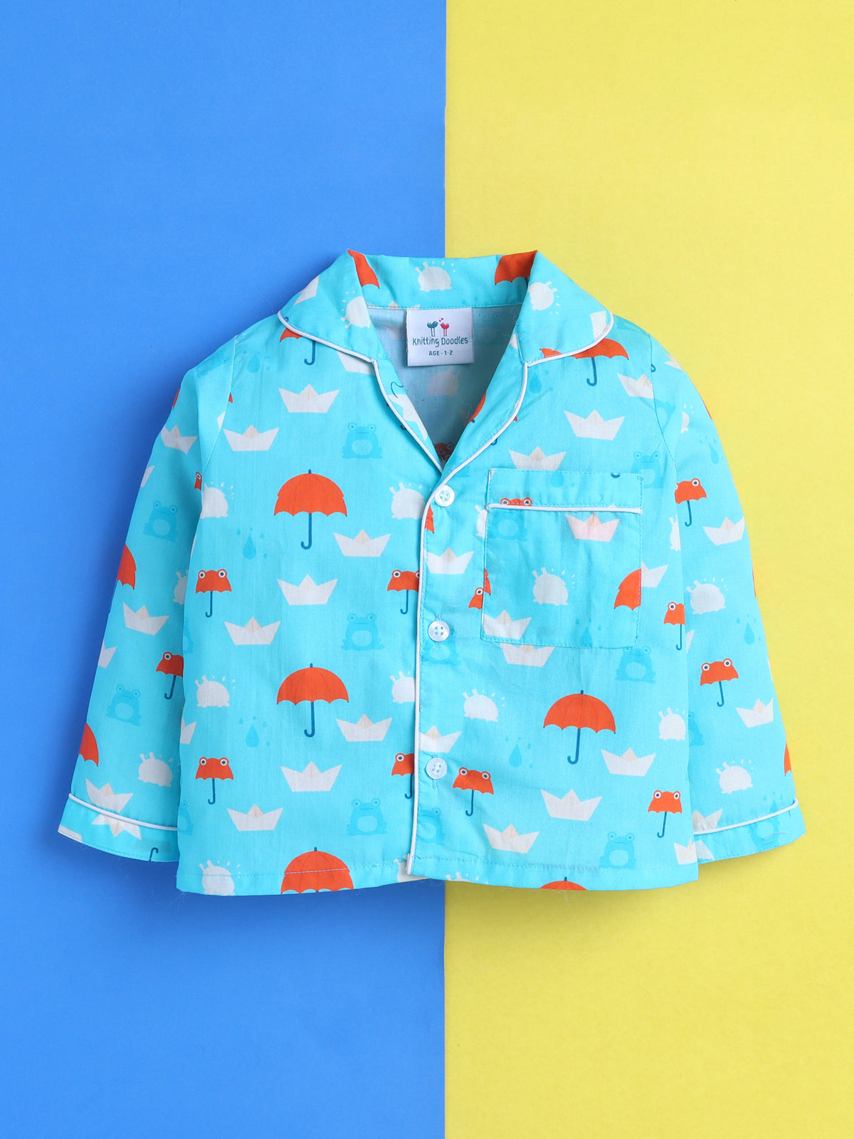 Rainy Day Umbrella Print Pure Cotton Full Sleeves Nightsuit