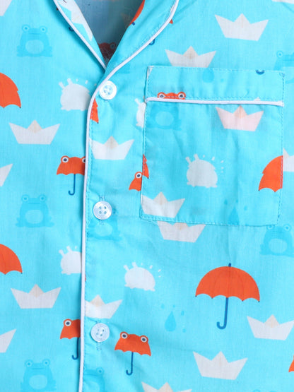 Rainy Day Umbrella Print Pure Cotton Full Sleeves Nightsuit