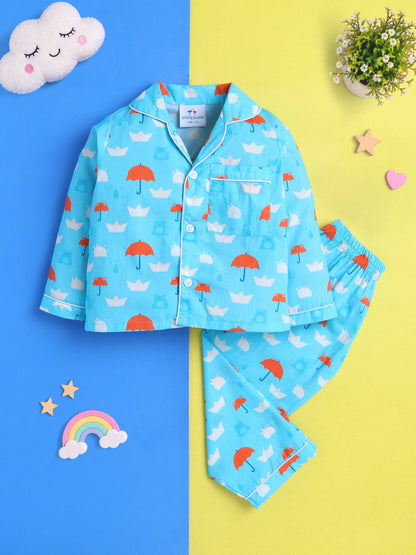 Rainy Day Umbrella Print Pure Cotton Full Sleeves Nightsuit