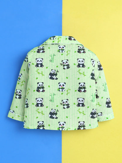 Panda & Bamboo Print Pure Cotton Full Sleeves Nightsuit