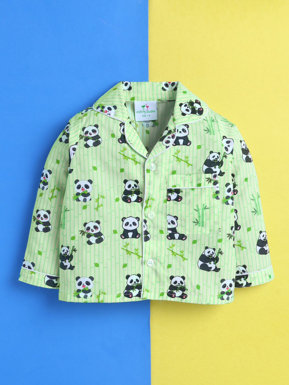 Panda & Bamboo Print Pure Cotton Full Sleeves Nightsuit
