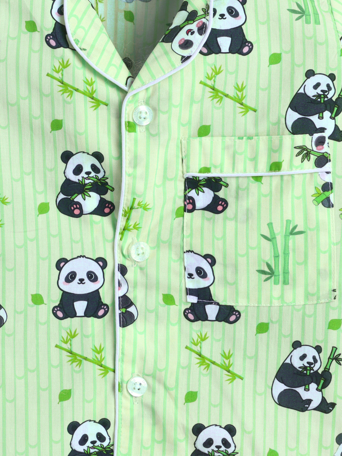 Panda & Bamboo Print Pure Cotton Full Sleeves Nightsuit