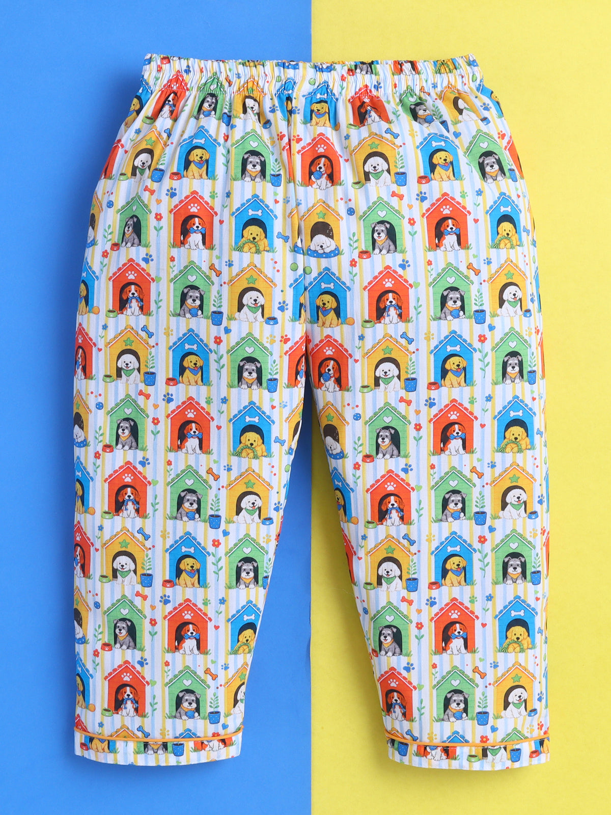 Cute Dogs & Dog Houses Print Pure Cotton Full Sleeves Nightsuit