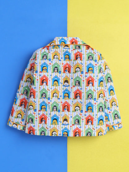 Cute Dogs & Dog Houses Print Pure Cotton Full Sleeves Nightsuit
