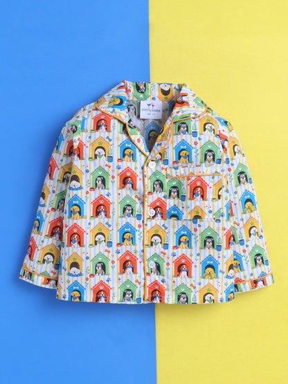 Cute Dogs & Dog Houses Print Pure Cotton Full Sleeves Nightsuit
