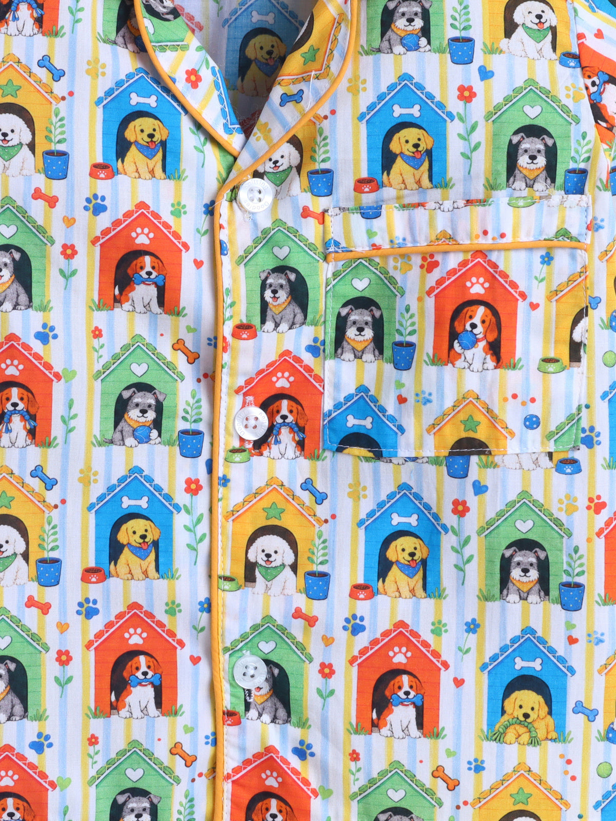 Cute Dogs & Dog Houses Print Pure Cotton Full Sleeves Nightsuit