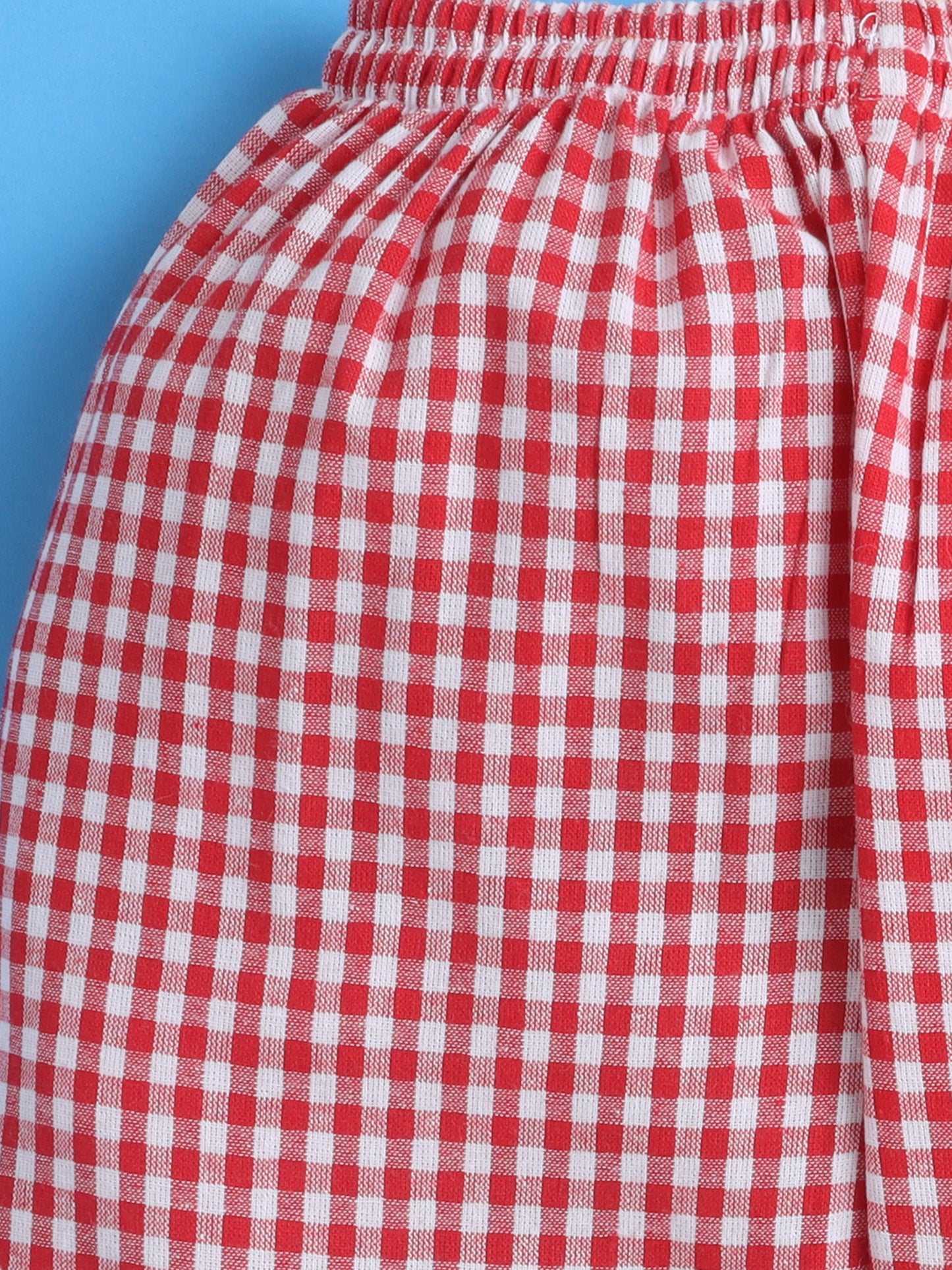 Red and White Checks Cotton Plaid Nightsuit with Cute Santa Claus Embroidery on Pocket