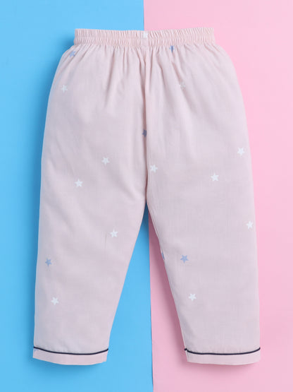 Pink Stars Print Nightsuit- Pink