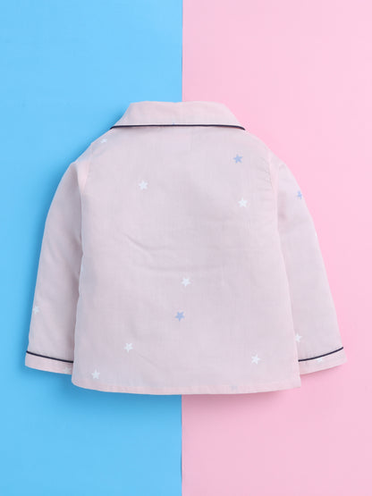 Pink Stars Print Nightsuit- Pink