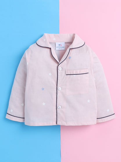 Pink Stars Print Nightsuit- Pink