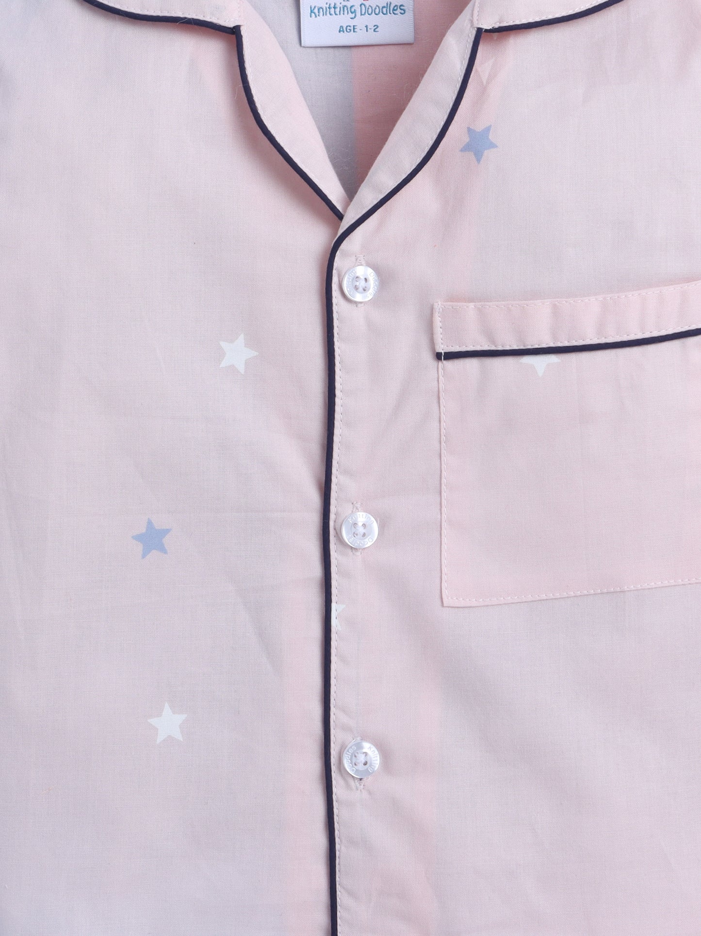 Pink Stars Print Nightsuit- Pink