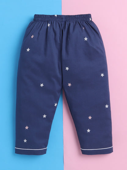 Navy Stars Print Nightsuit- Navy
