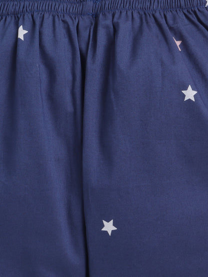Navy Stars Print Nightsuit- Navy