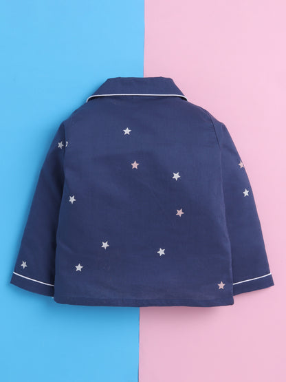 Navy Stars Print Nightsuit- Navy