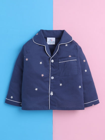 Navy Stars Print Nightsuit- Navy