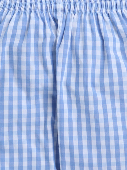 Blue and White Checks Nightsuit with Rocket Embroidery on Pocket- Blue and White