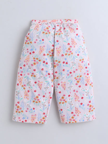 Floral Print Coord set with and Pleated Pants- Pink