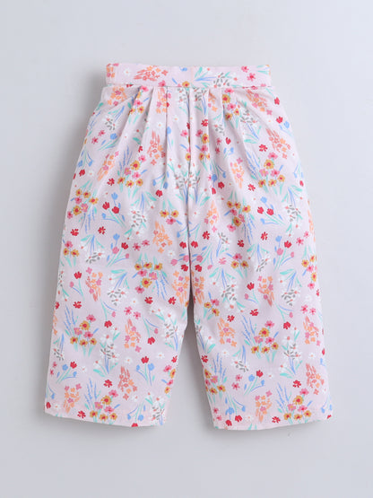 Floral Print Coord set with and Pleated Pants- Pink