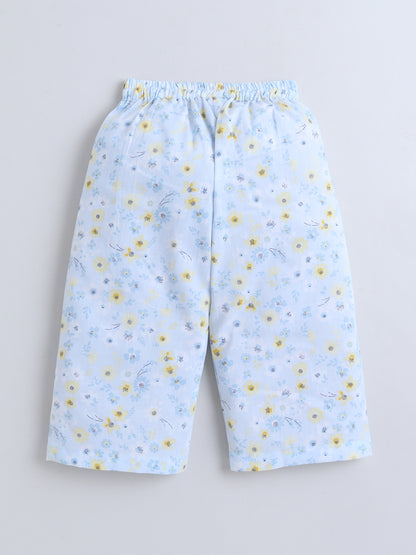 Floral Print Coord set with and Pleated Pants- Blue
