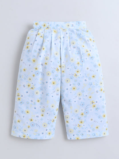 Floral Print Coord set with and Pleated Pants- Blue