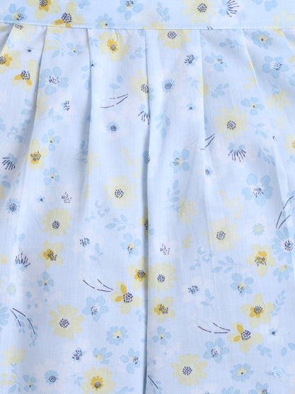Floral Print Coord set with and Pleated Pants- Blue