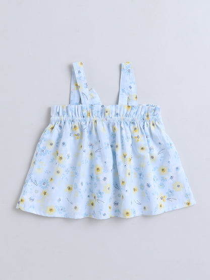 Floral Print Coord set with and Pleated Pants- Blue