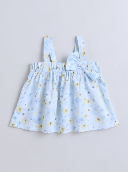 Floral Print Coord set with and Pleated Pants- Blue