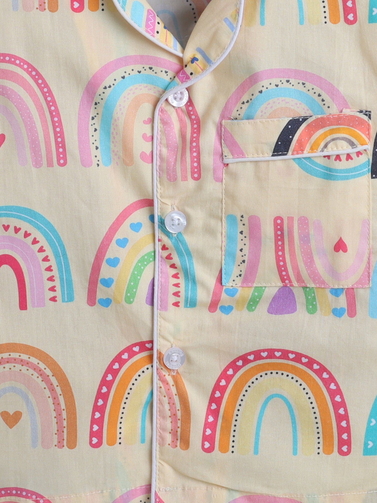 Rainbow Print Print Night Suit- Beige