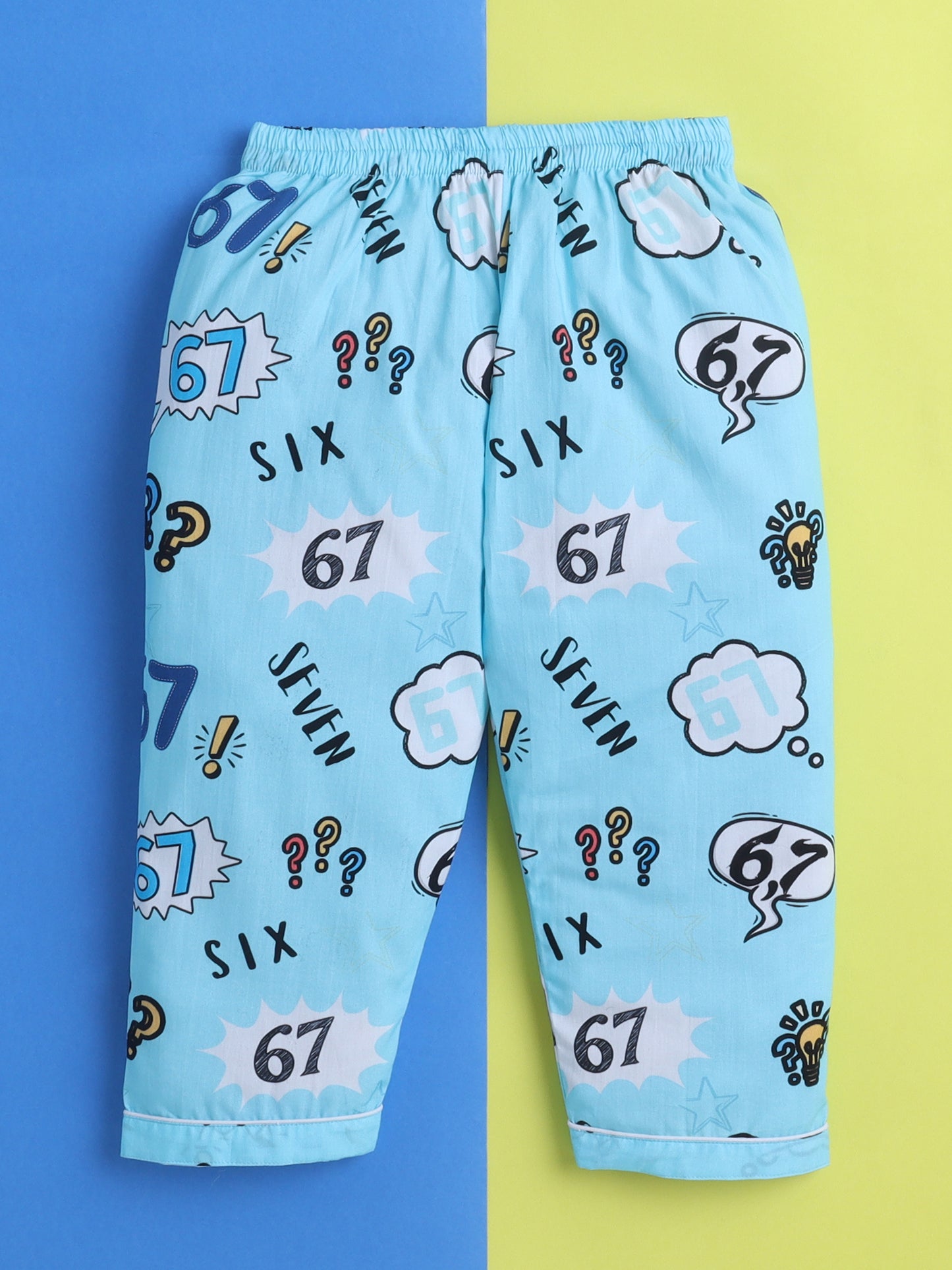 Six Seven Meme Print Print Night Suit- Blue