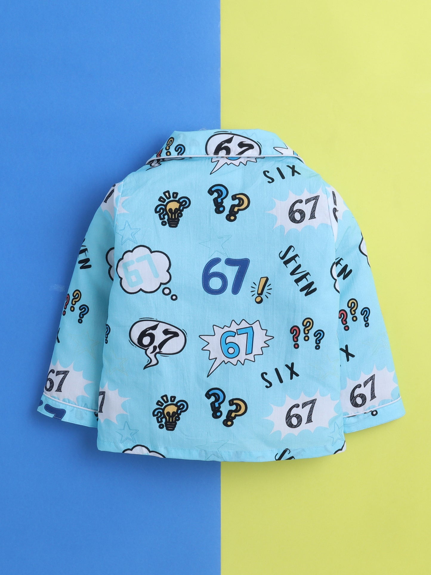 Six Seven Meme Print Print Night Suit- Blue