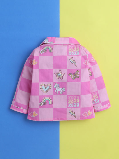 Unicorn Print Print Night Suit- Pink