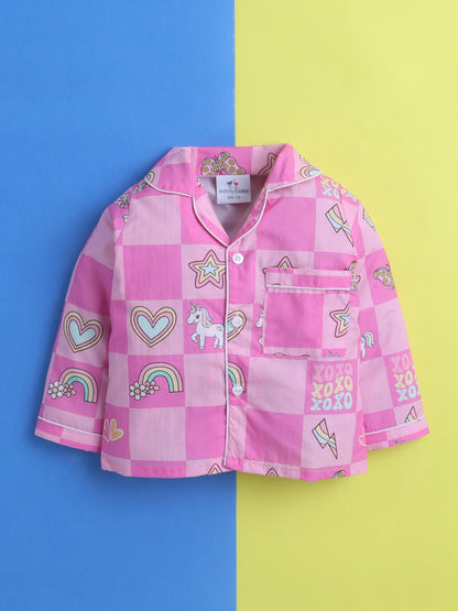 Unicorn Print Print Night Suit- Pink