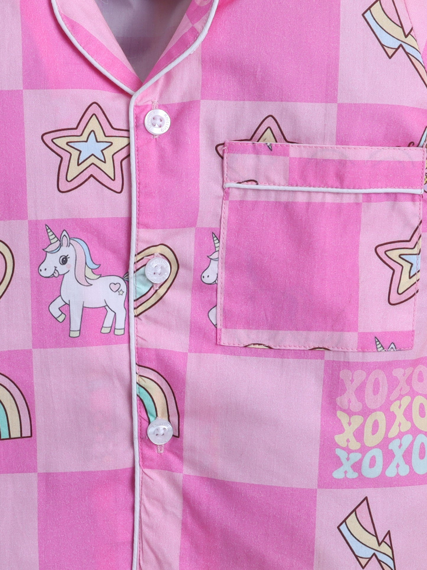 Unicorn Print Print Night Suit- Pink