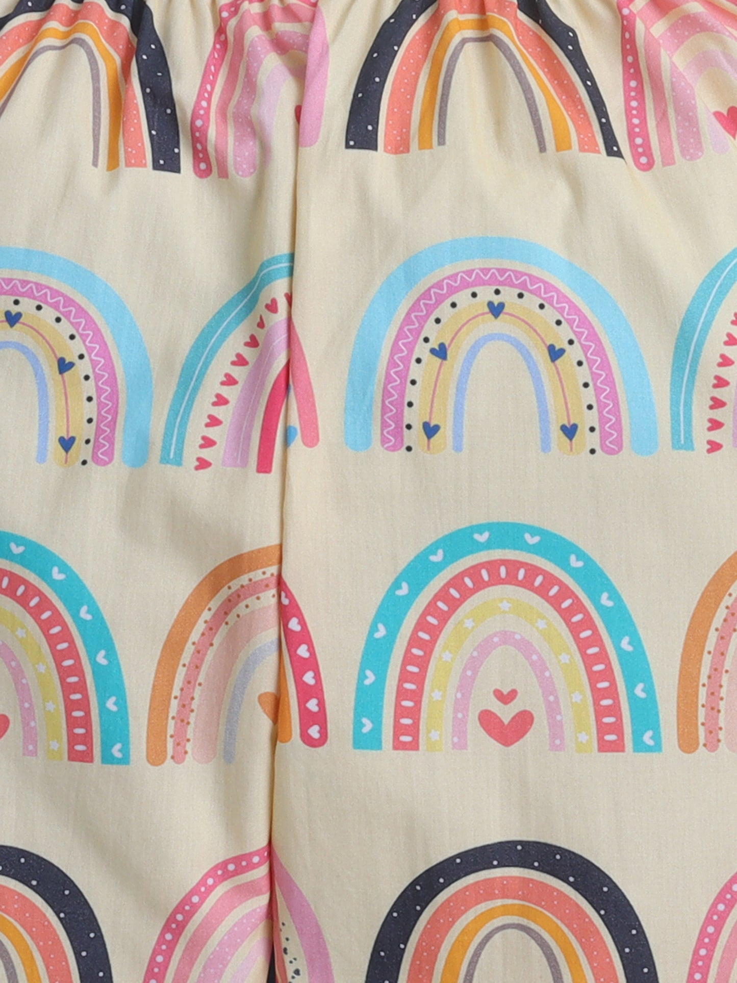 Rainbow Print Print Night Suit- Beige