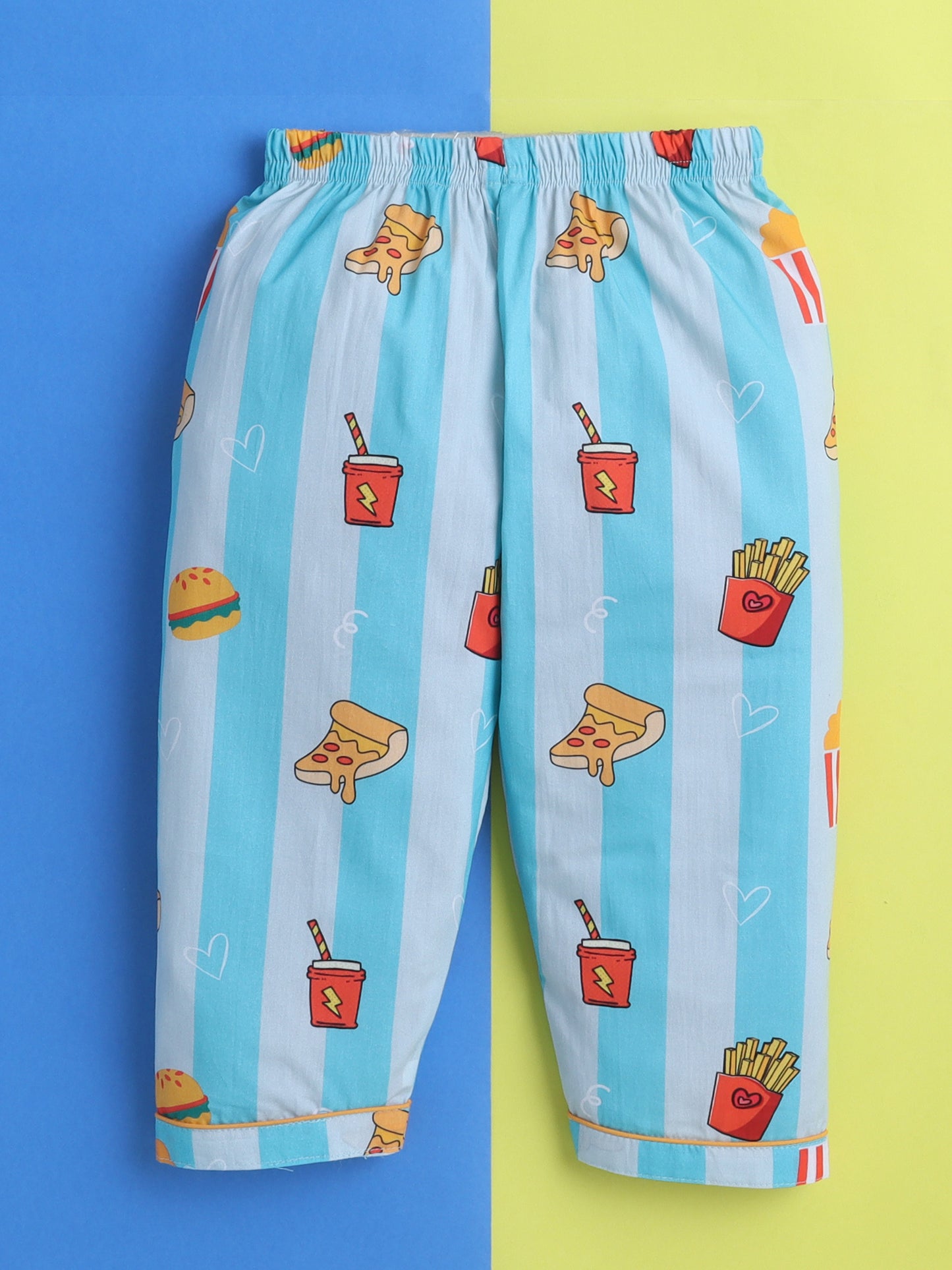 Junk Food Print Night Suit- Blue