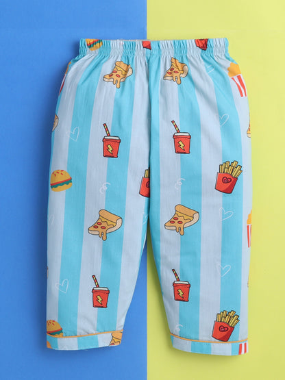 Junk Food Print Night Suit- Blue