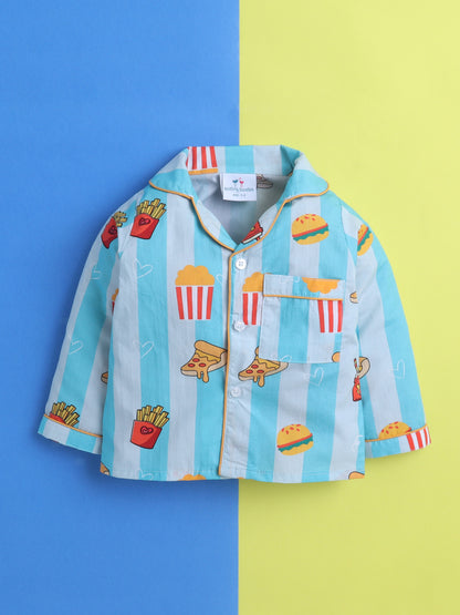 Junk Food Print Night Suit- Blue