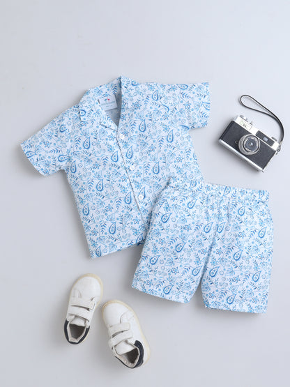 Blue Paisley Cotton Slub Shirt & Shorts Co-ord Set