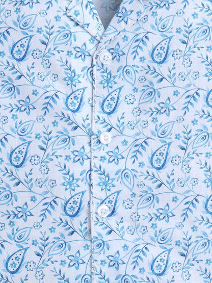 Blue Paisley Cotton Slub Shirt & Shorts Co-ord Set