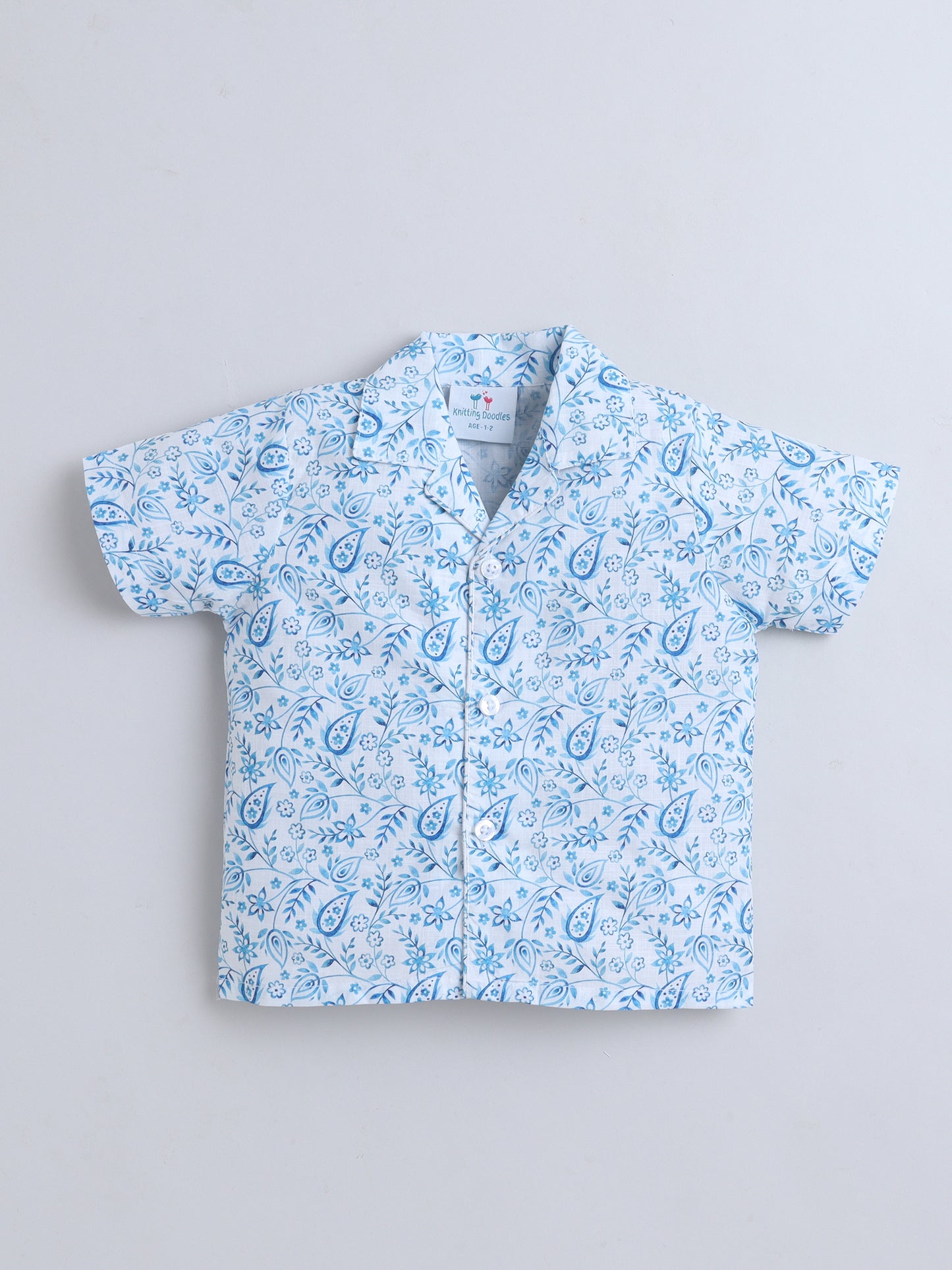 Blue Paisley Cotton Slub Shirt & Shorts Co-ord Set