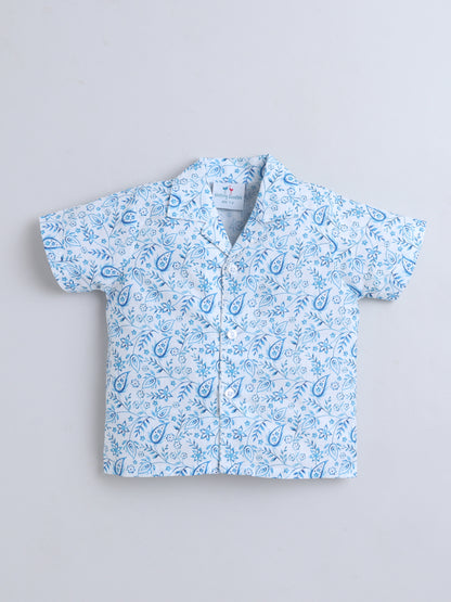 Blue Paisley Cotton Slub Shirt & Shorts Co-ord Set