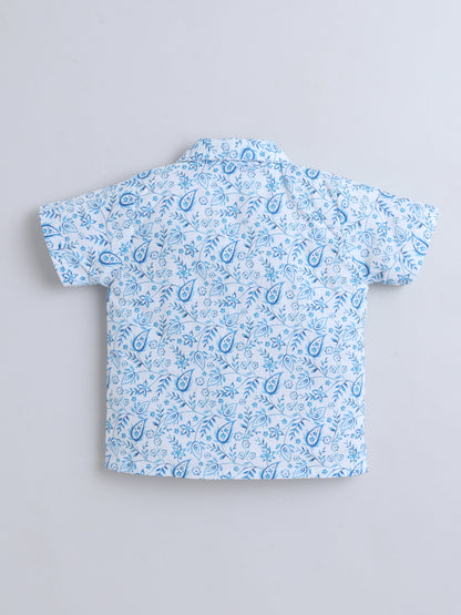 Blue Paisley Cotton Slub Shirt & Shorts Co-ord Set