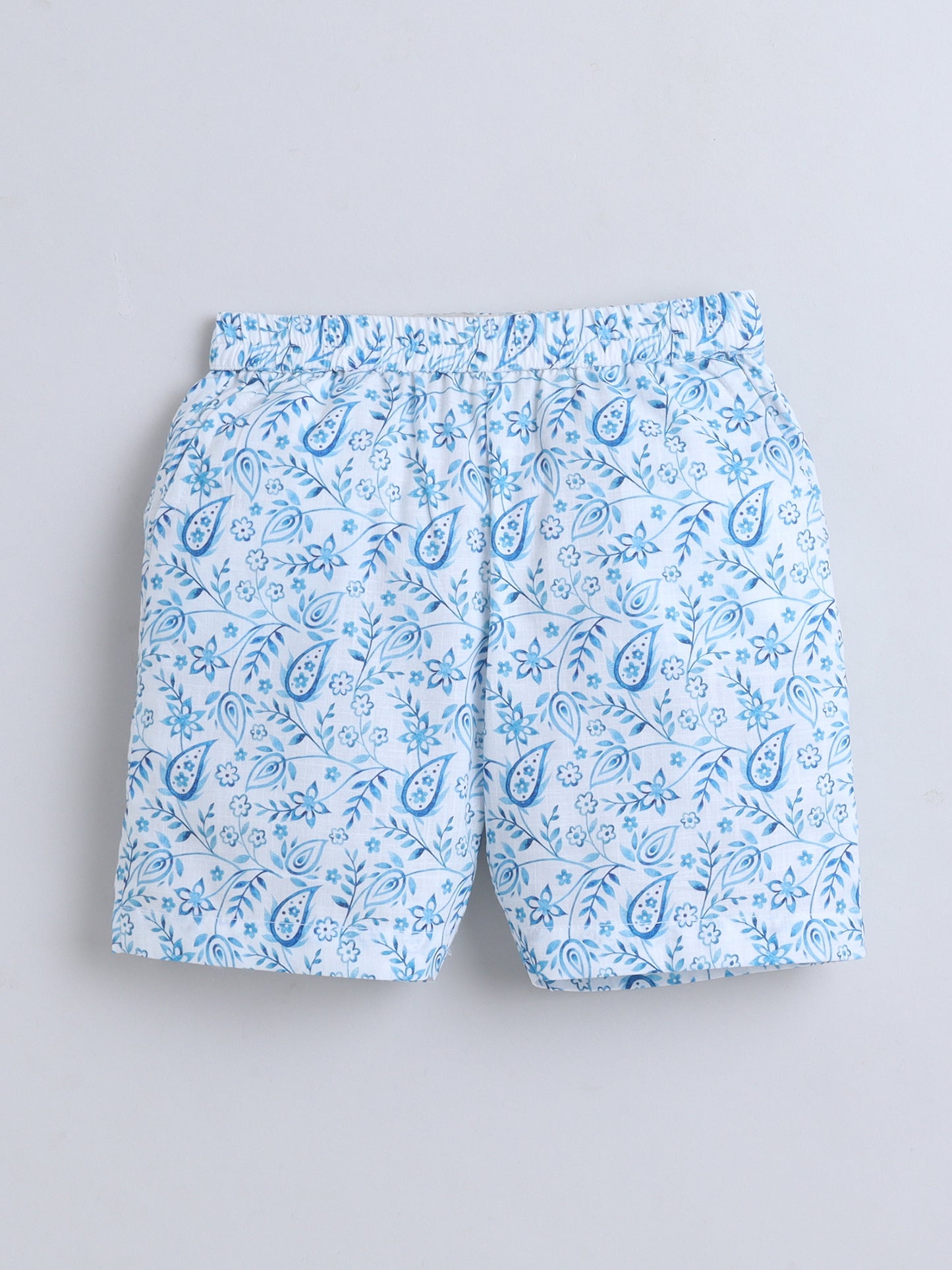 Blue Paisley Cotton Slub Shirt & Shorts Co-ord Set