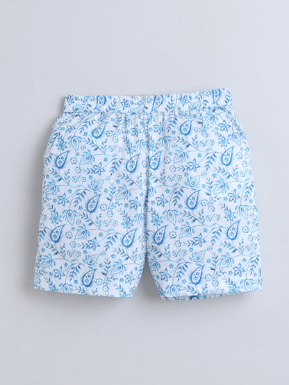 Blue Paisley Cotton Slub Shirt & Shorts Co-ord Set